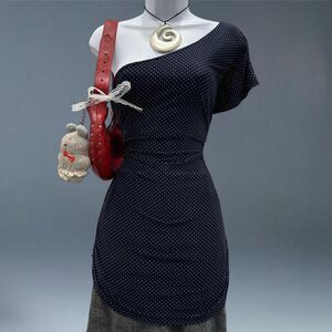 y2k polka dot one shoulder top